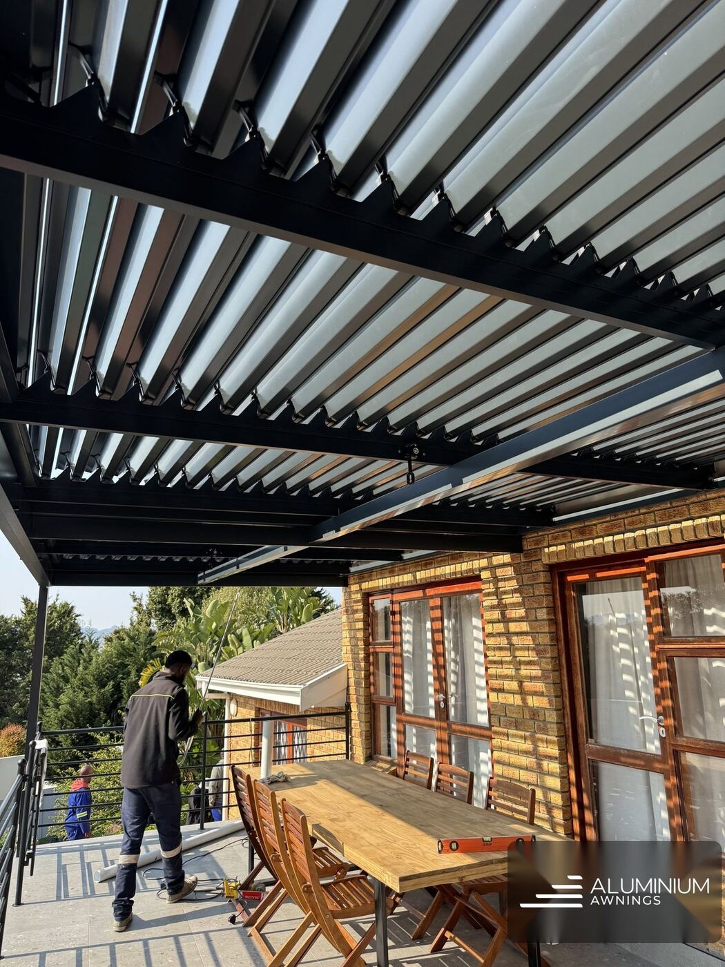Full charcoal louvred pergola bellville